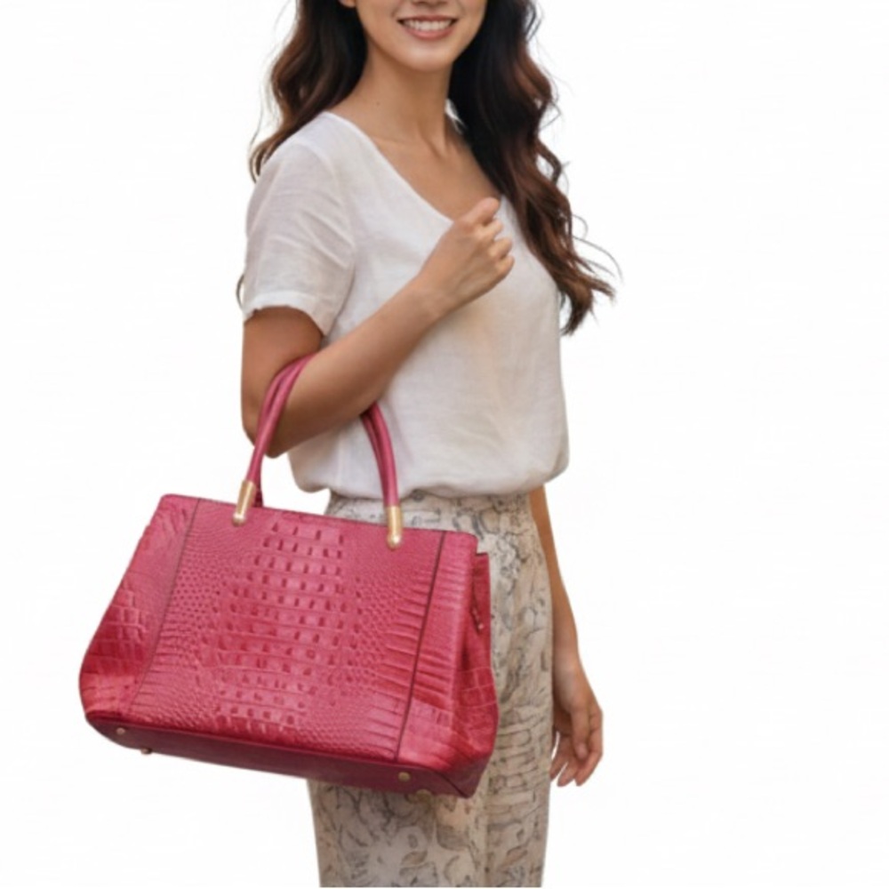 Pink Crocodile Embossed Women's Bag